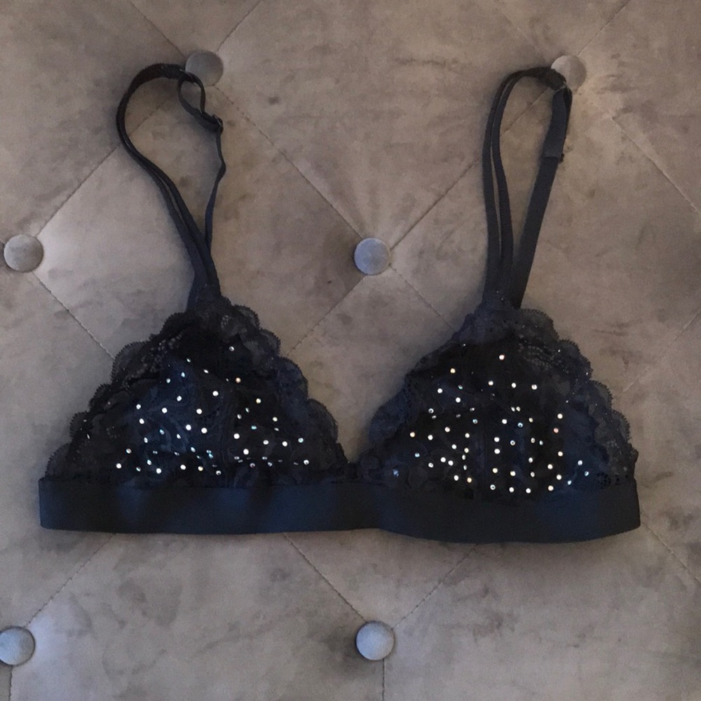 PINK bralette size Medium black gemmed lace VS